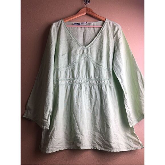 Edward Woman Irish linen lime green TOP Tunic Blouse  size L - Picture 3 of 15